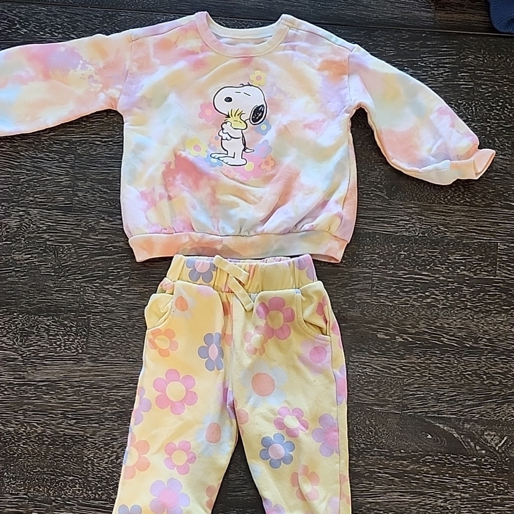 Colorful Snoopy Sweatshirt and Floral Pants Set